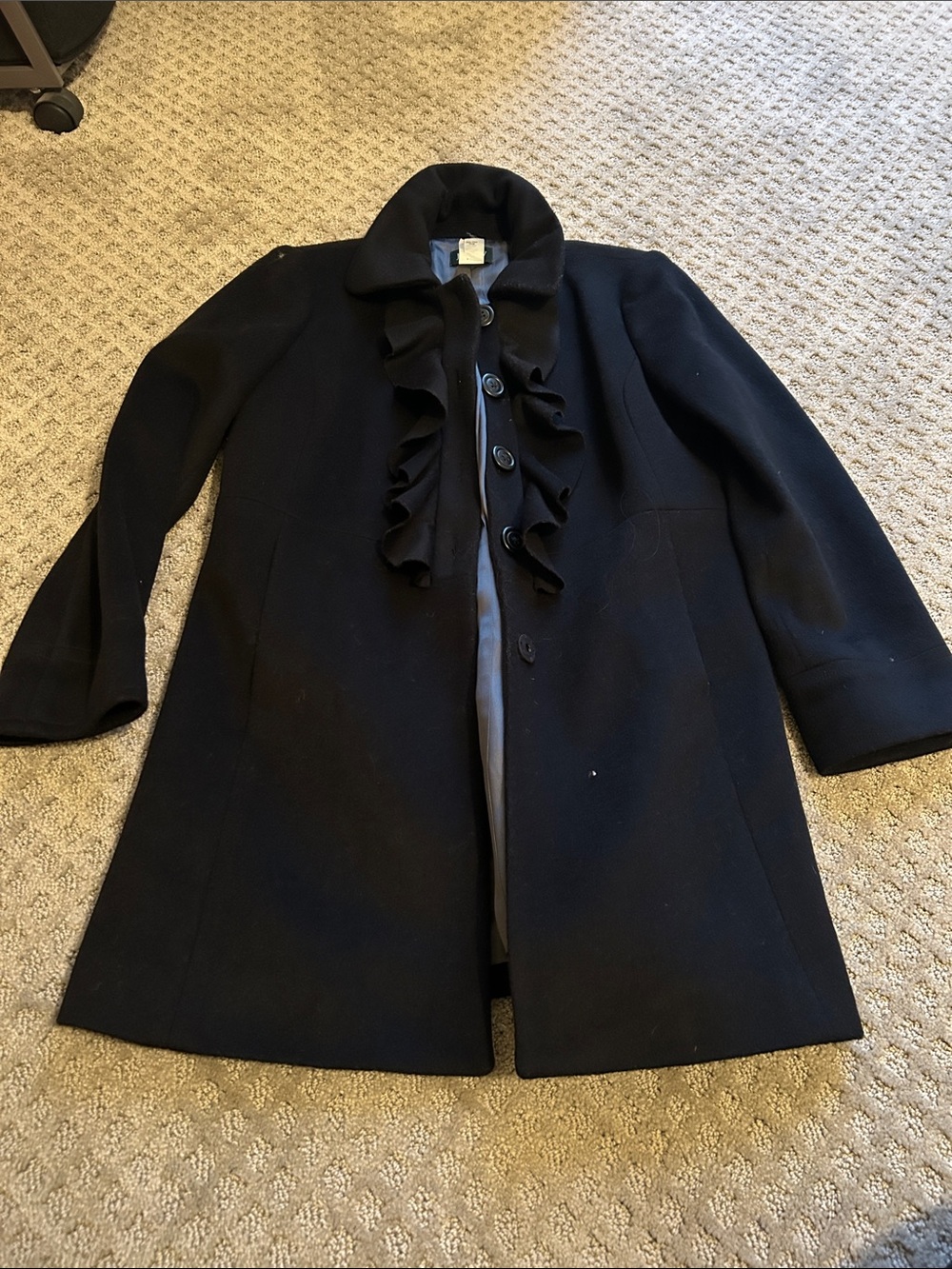 J. Crew Black Ruffle-Front Wool Peacoat
